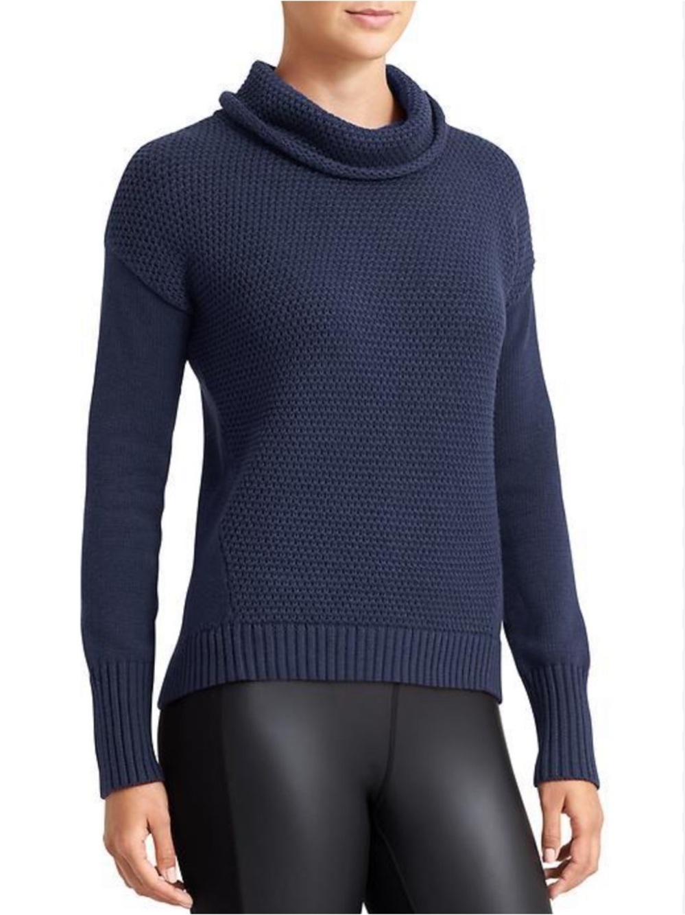 ATHLETA Breckenridge Cowl Neck Gorpcore Atheleisure Cozy Knit Navy Blue Sweater